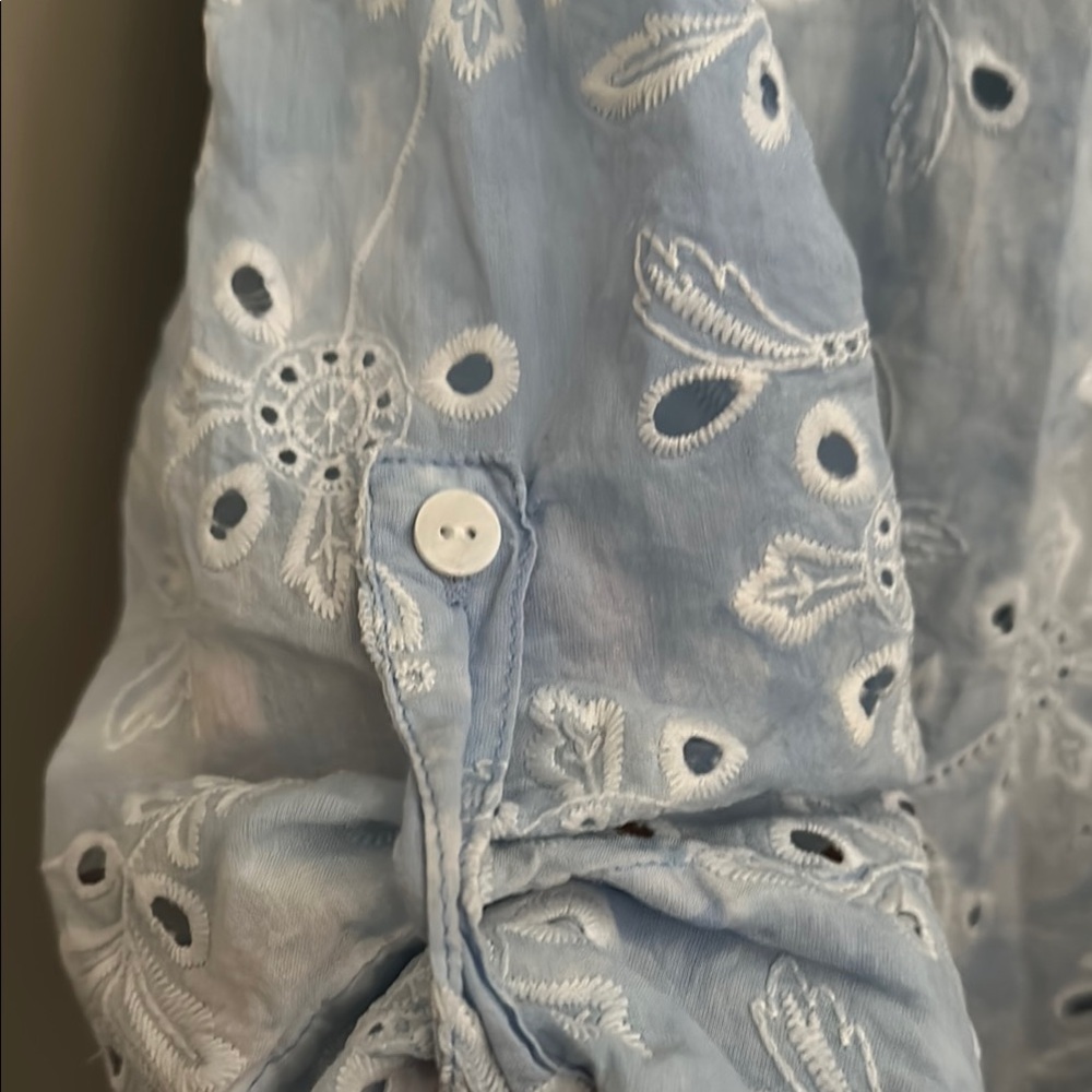 Light Blue Eyelet Button-Up Shirt - Picture 3 of 4